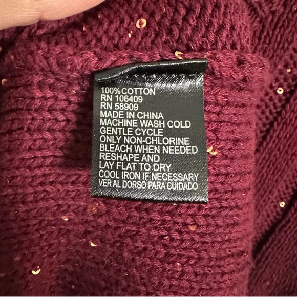 Cremieux Sequin Tunic Sweater Dress in Burgundy 100% Cotton. Large - Picture 5 of 6